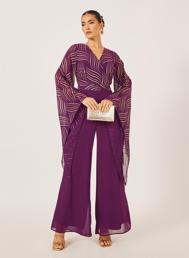 Styli Styli Purple Printed Wide Leg Jumpsuit  - Image 1
