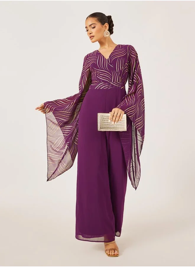 ستايلي Styli Purple Printed Wide Leg Jumpsuit