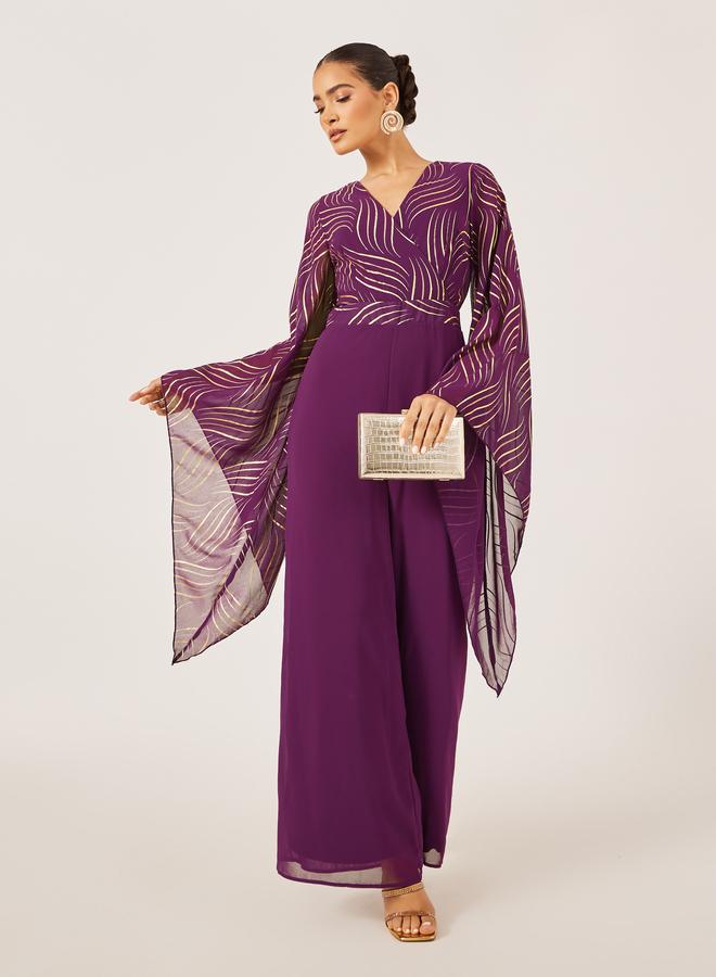 Styli Styli Purple Printed Wide Leg Jumpsuit  - Image 2