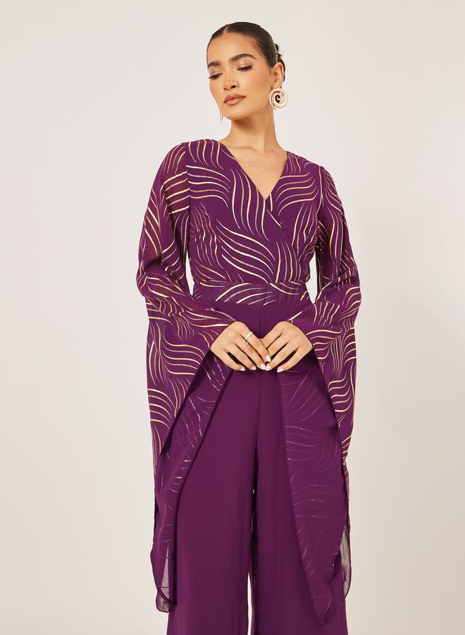 Styli Styli Purple Printed Wide Leg Jumpsuit  - Image 3