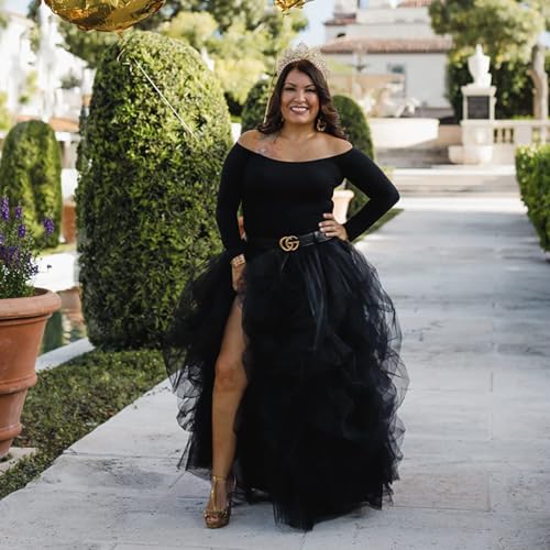 WDPL Women's Long Tulle Split Plus Size Evening Party Skirts XX-Large Black - Image 4