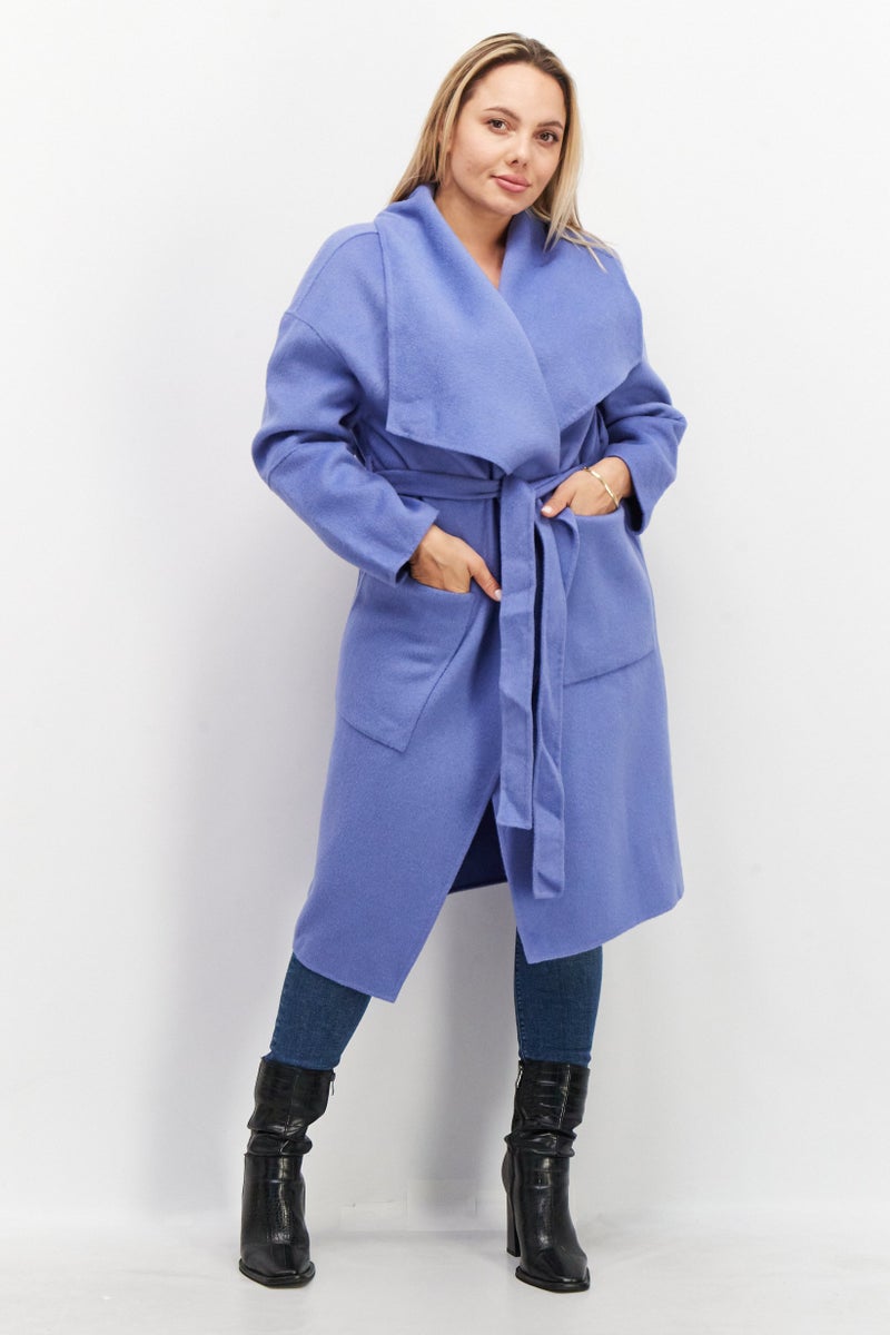VERO MODA Women Belted Plain Surplice Neck Jacket, Blue  - Image 1