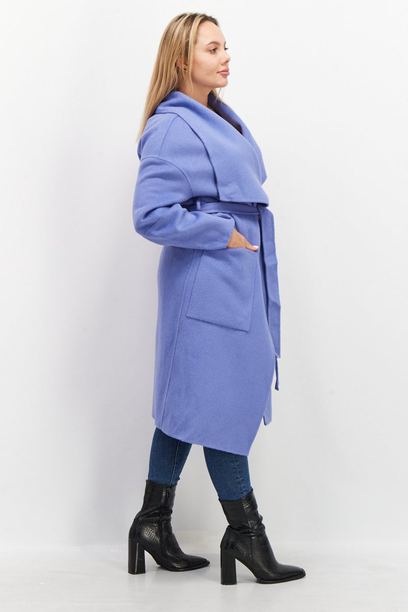 VERO MODA Women Belted Plain Surplice Neck Jacket, Blue  - Image 3