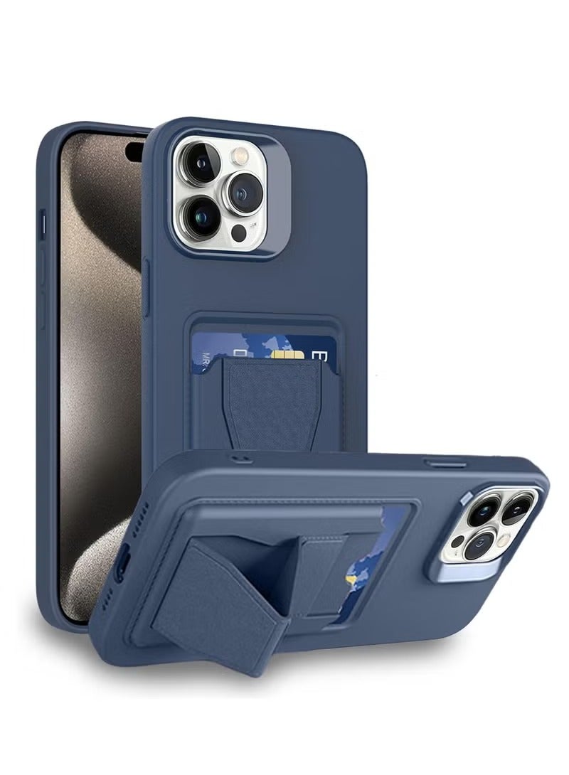 MIGOFAST Leather Card Holder Case Compatible with iPhone 14 Pro Max 6.7 inch Shockproof Leather Back Card Storage Plus Phone Stand - Image 1