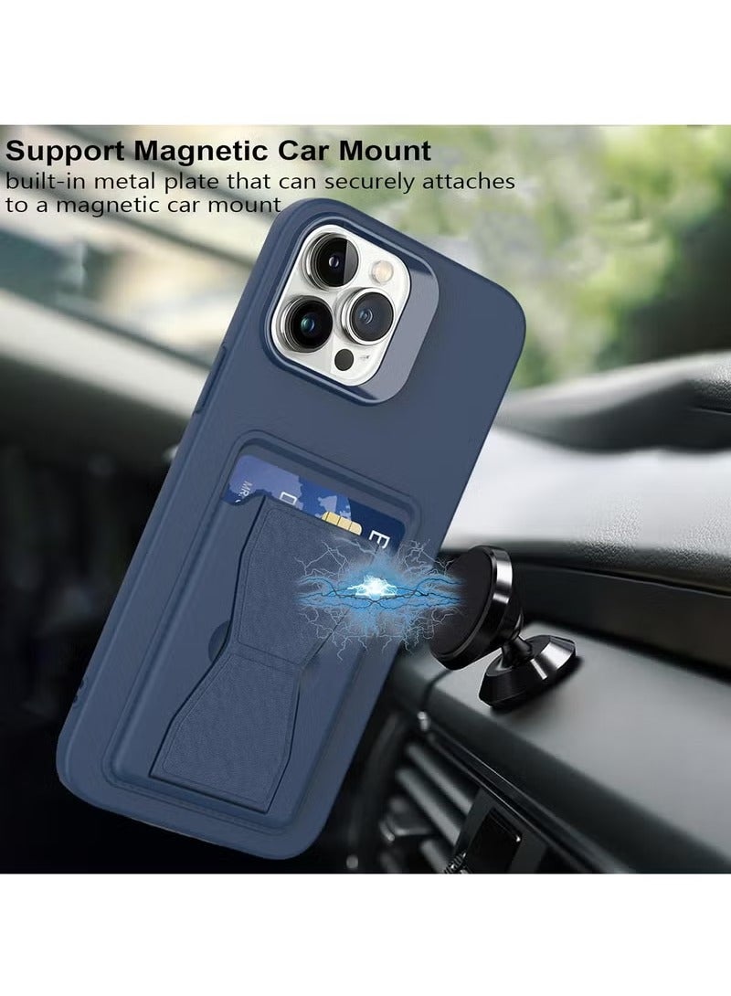 MIGOFAST Leather Card Holder Case Compatible with iPhone 14 Pro Max 6.7 inch Shockproof Leather Back Card Storage Plus Phone Stand - Image 5