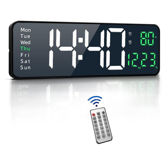 DIGITAL ALARM CLOCK WALL CLOCK TABLE CLOCK LARGE DISPLAY 162 INCH LED CLOCK WITH REMOTE CONTROLAUTOMATIC BRIGHTNESS DIMMER BIG CLOCK WITH DATE WEEK TEMPERATURE