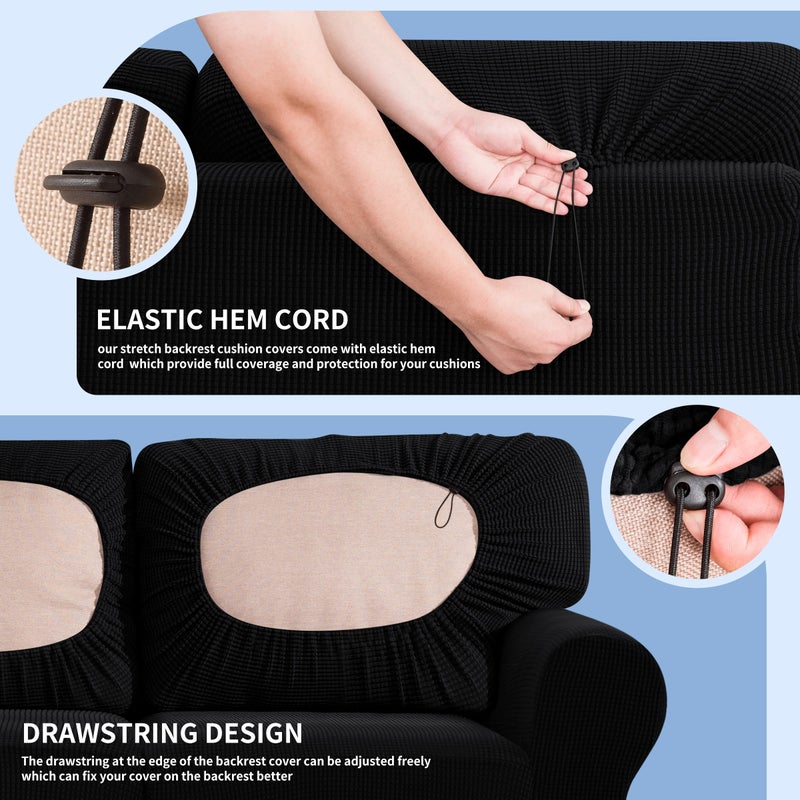 SUBRTEX 3 Pieces Stretch Sofa Slipcover Sets Couch Cover Sets Backrest Cushion Covers Furniture Protector Collection Set for Oversize Sofa Loveseat Chair Slip Covers(Small  Black) - Image 5
