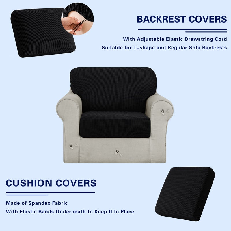 SUBRTEX 3 Pieces Stretch Sofa Slipcover Sets Couch Cover Sets Backrest Cushion Covers Furniture Protector Collection Set for Oversize Sofa Loveseat Chair Slip Covers(Small  Black) - Image 3
