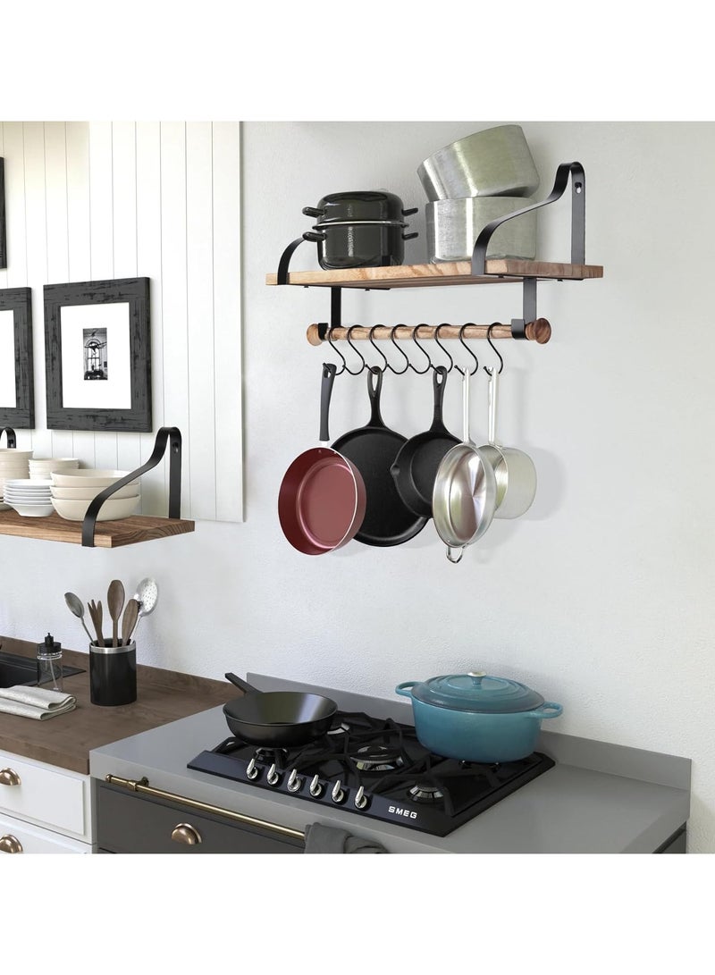 XiuWoo Set of 3 Wall Mounted Floating Shelves, With Towel Rail and 8 Removable Hooks, Wall Shelf, lod capacity 18 kg, Rustic Storage Shelves, for Living Room Bedroom Kitchen Bathroom Hallway  - Image 5