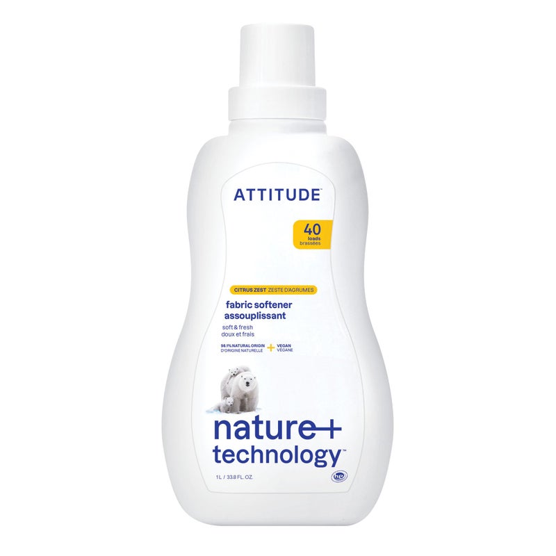 ATTITUDE Liquid Fabric Softener PlantBased Vegan HE Compatible Naturally Derived Citrus Zest Scent 40 Loads 338 Fl Oz