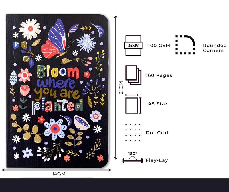 BOUND N FOUND 100 GSM A5 Dot Grid Journal Diary: 160 Pages (Bloom Where You Are Planted) - Image 2