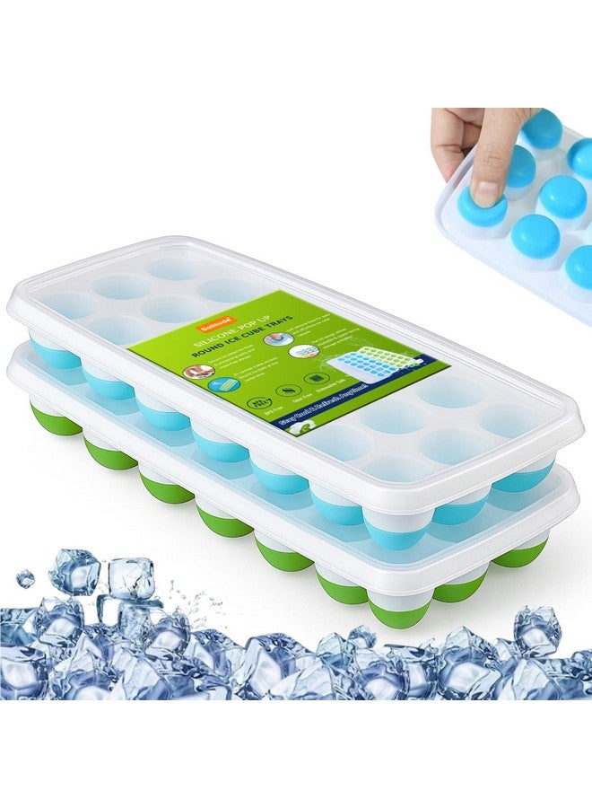 Solitude 2 Pcs Silicone Round Pop Up Ice Cube Mold Trays with 42 Cavities and Lid for Freezer with Easy Release Flexible Silicone Bottom, Stackable Whiskey Bar Ice Cube Moulds (Multicolor) - Image 1