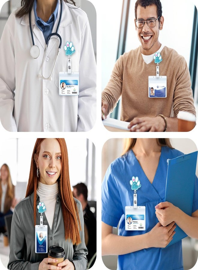 BVIIE Cute Stethoscope Paw Badge Reel, Retractable ID Card Badge Holder, Name Tag Work Badge Clip for Veterinary Technicians Pediatric RN NICU/PICU Nurses Animal Hospital Staff ER CNA LPN MA, Nurse Gifts - Image 2