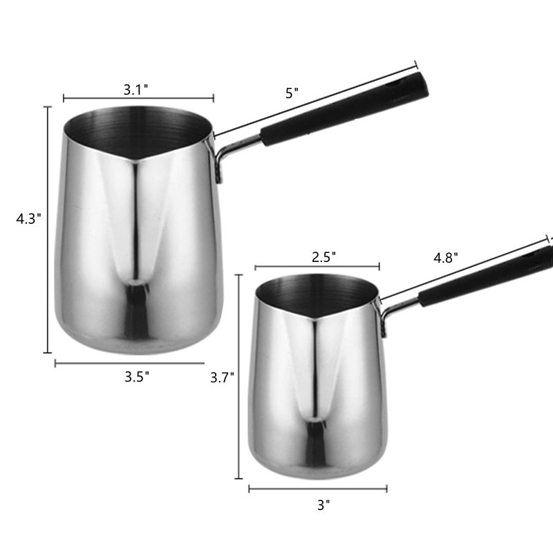 Dicunoy Set of 2 Milk Butter Warmer Pot, 12oz/22oz Turkish Coffee Pot, Stovetop Chocolate Melting Pan, Cezve Ibrik Briki Greek Arabic Coffee Maker for Maple Syrup, Sauce Heating, 18/8 Stainless Steel - Image 2