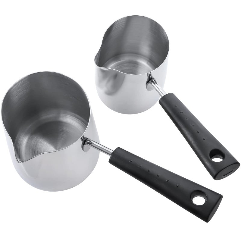 Dicunoy Set of 2 Milk Butter Warmer Pot, 12oz/22oz Turkish Coffee Pot, Stovetop Chocolate Melting Pan, Cezve Ibrik Briki Greek Arabic Coffee Maker for Maple Syrup, Sauce Heating, 18/8 Stainless Steel - Image 4