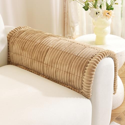 Royhom Couch Arm Covers, Arm Rest Covers for Sofa Set of 2, Thick Arm Chair Covers, Headrest Backrest Protector for Pets Recliner Loveseat Leather Cushion L Shaped Sofa (Khaki, 20 x 24 Inch, 2 Pieces) - Image 1