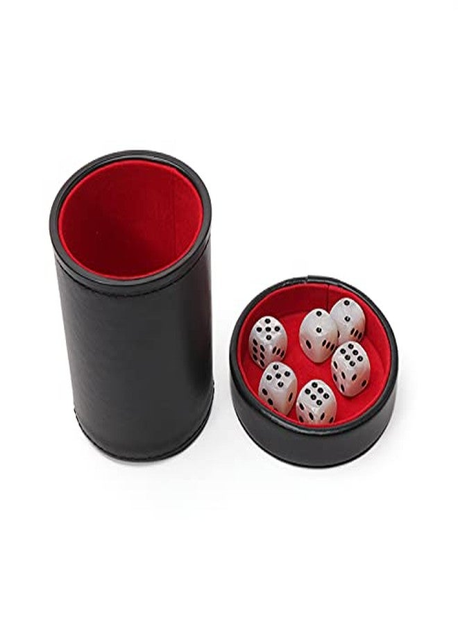 Luck Lab Black Leather Dice Cup with Lid Including 6 Matching Pearl Dice - Red Velvet Interior for Quiet Shaking - Use for Liars Dice Farkle Yahtzee Board Games - Image 4