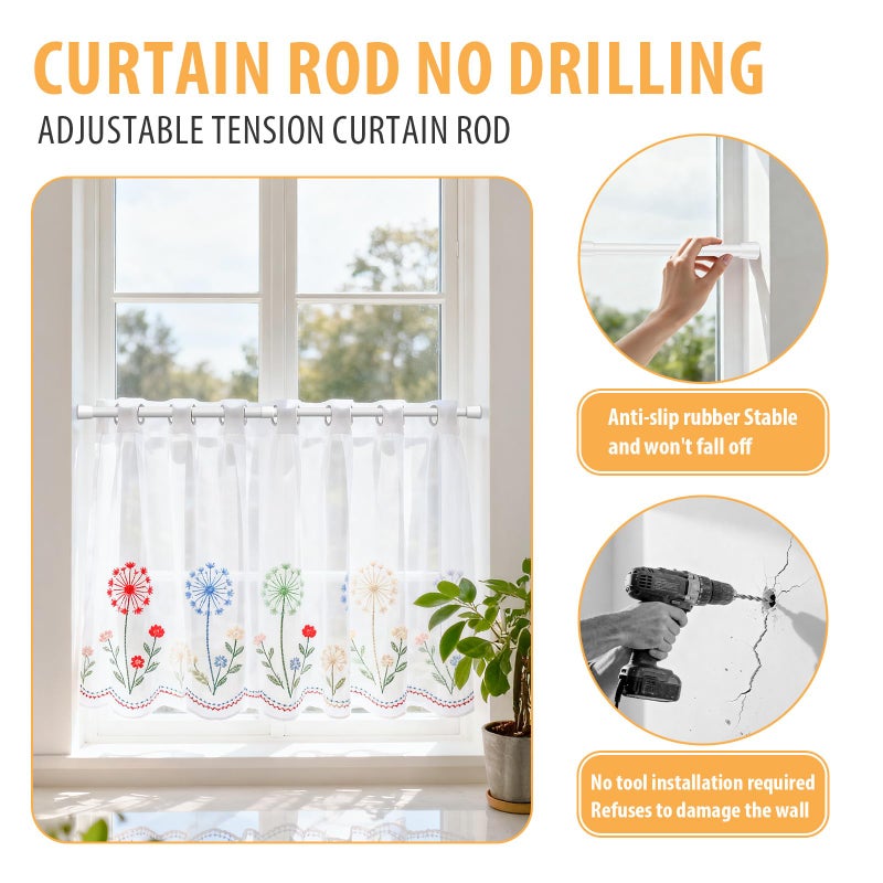 FVONZN Spring Tension Curtain Rod 17-41inch Adjustable Spring Curtain Rods No Drilling White Small Tension Rods Short Tension Rod Closet Rod Expandable Spring Loaded Curtain Rods for Windows - Image 4