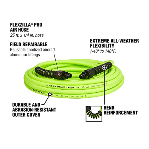 Flexzilla Pro Air Hose, 1/4 in. x 25 ft., Heavy Duty, Lightweight, Hybrid, ZillaGreen - HFZP1425YW2 - Image 3