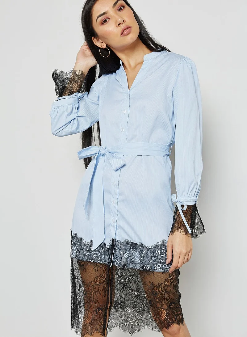 ELLA Lace Trim Self Tie Shirt Dress