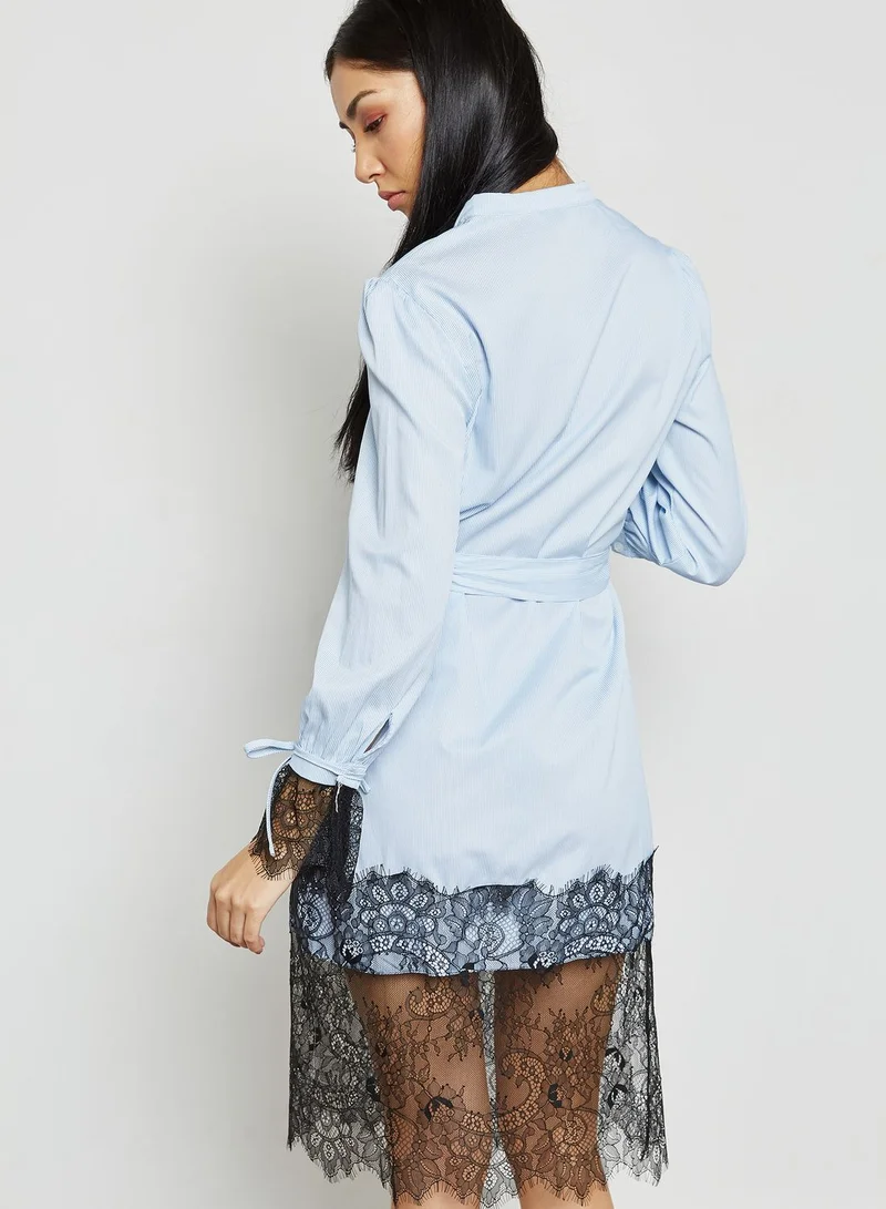 ELLA Lace Trim Self Tie Shirt Dress