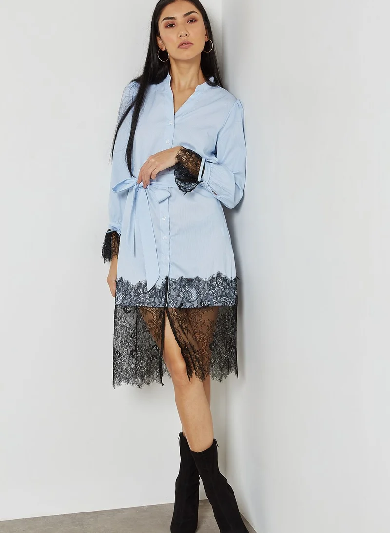 ELLA Lace Trim Self Tie Shirt Dress