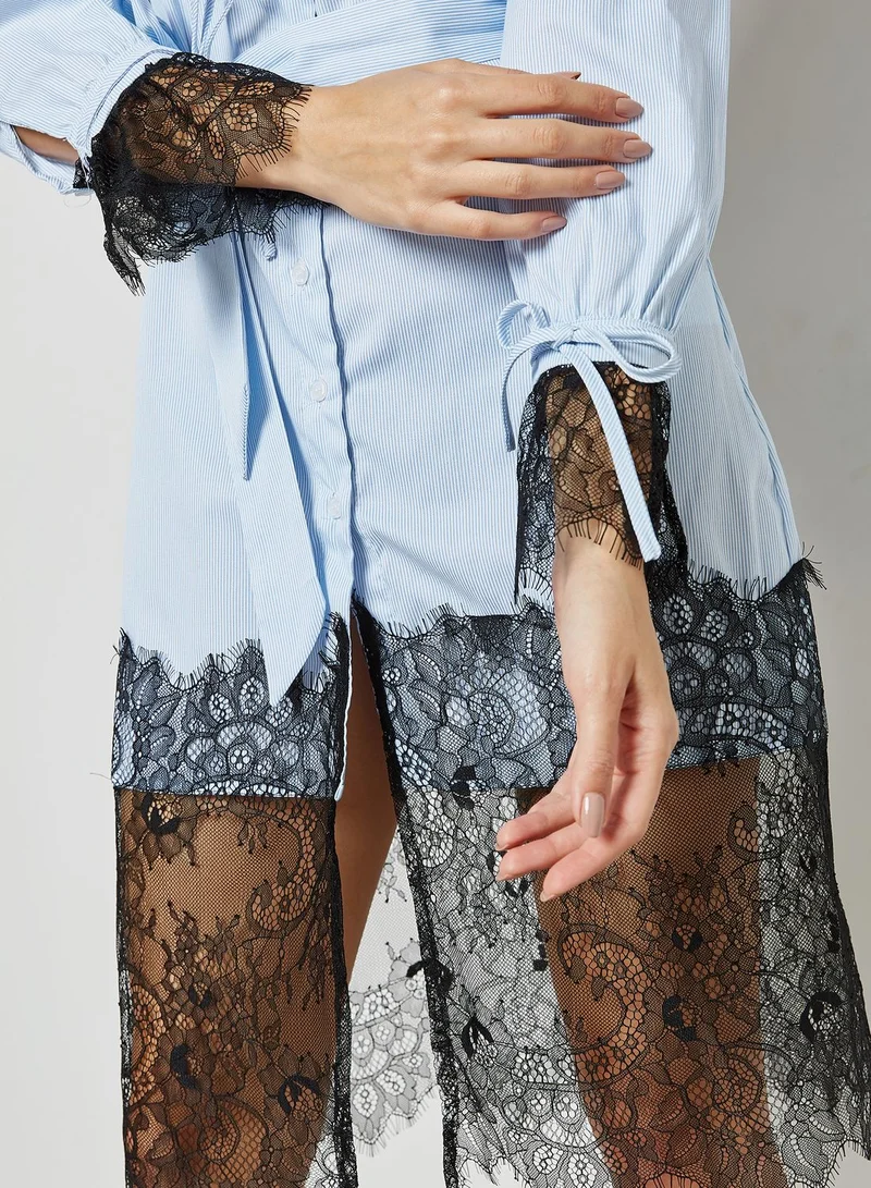 ELLA Lace Trim Self Tie Shirt Dress