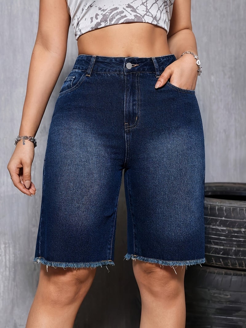 Elastic Fringed Five Quarter Denim Jeans for Women, Denim Mid Pants - Image 3