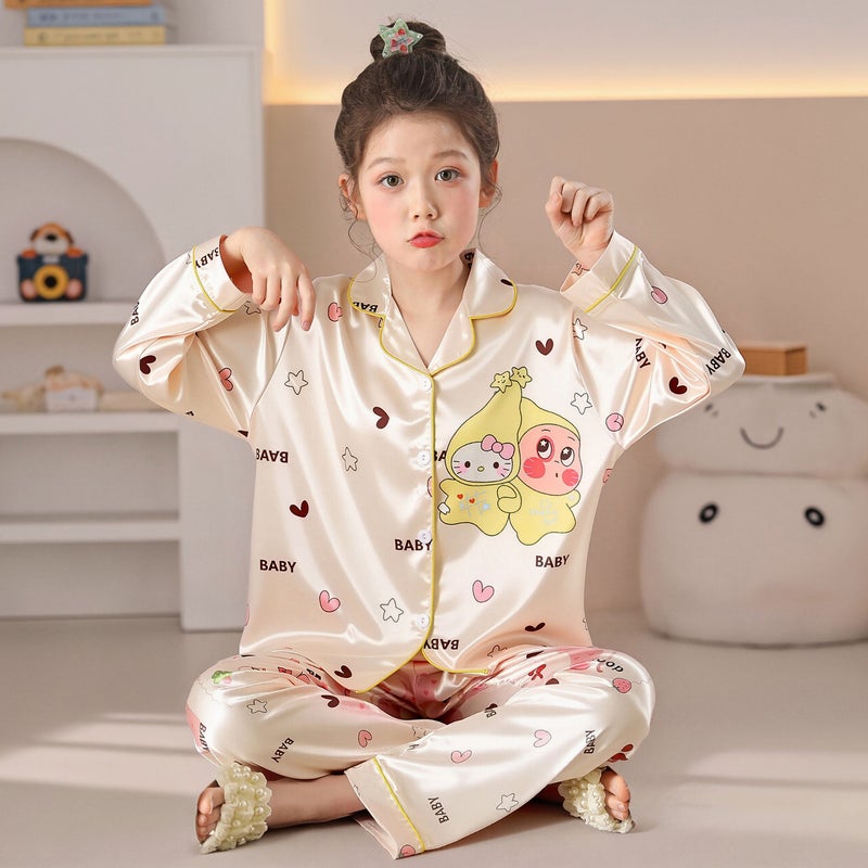 Girls' Ice Silk Long Sleeve Pyjama Set - Image 2