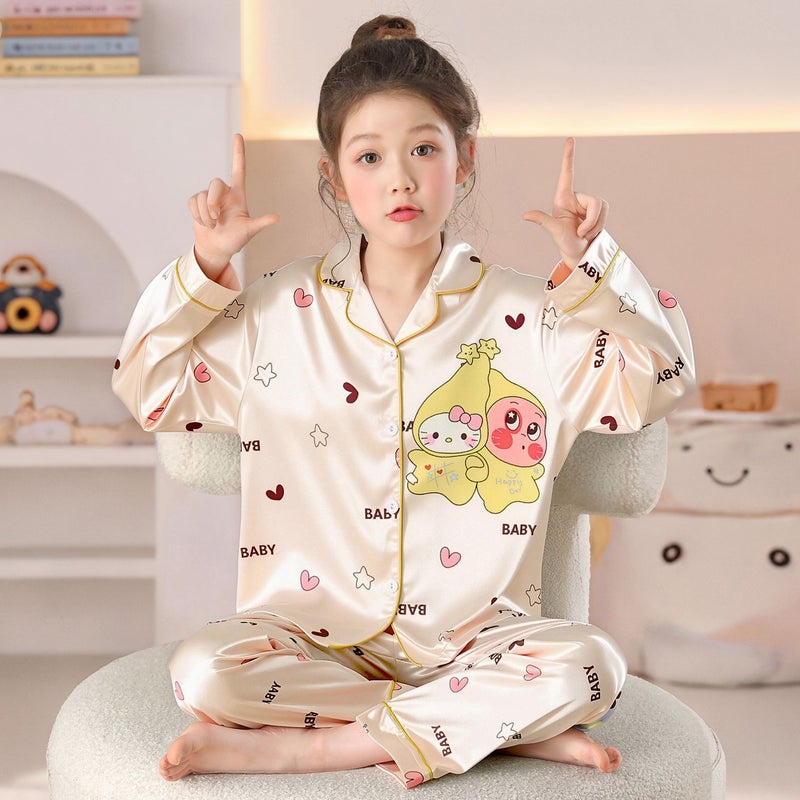 Girls' Ice Silk Long Sleeve Pyjama Set - Image 1