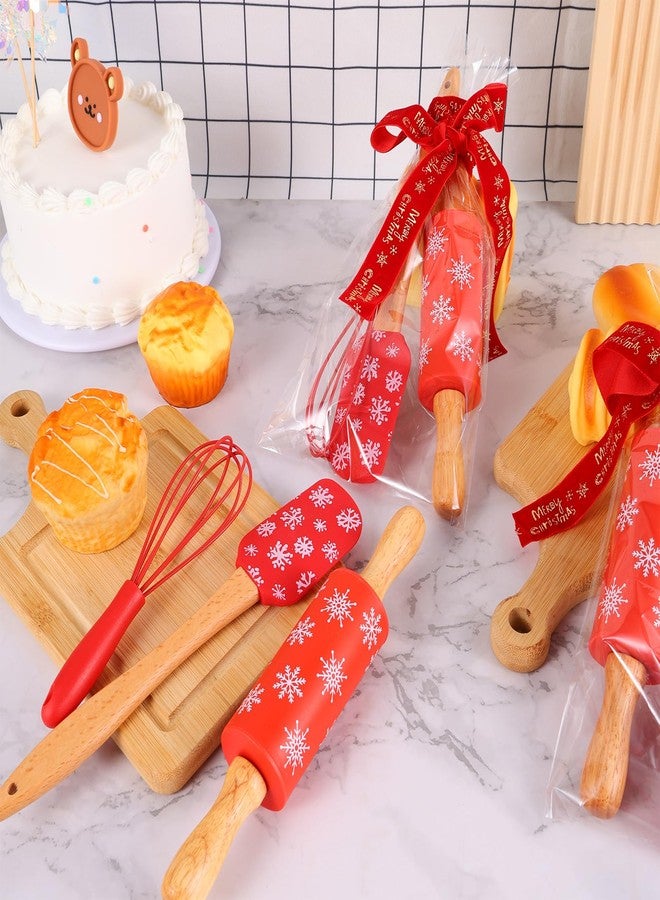 DANHMAO 4sets Christmas Mini Bake Gift Sets Includes Silicone Spatula, Whisk, Rolling Pin, Cellophane Bags and Ribbons, Xmas Baking Tools for Family Cooking Supplies Christmas Stocking Stuffers - Image 2