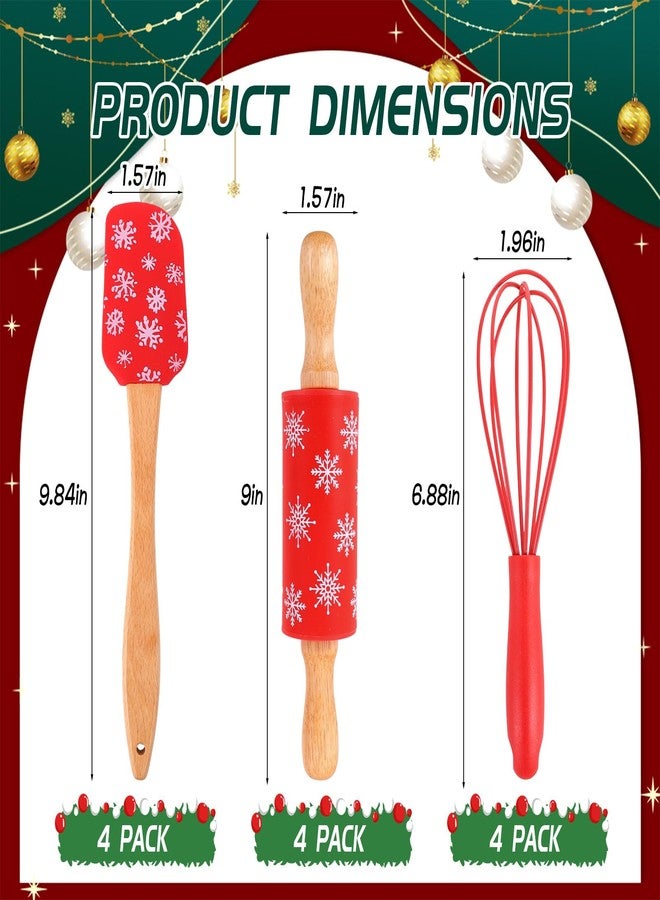 DANHMAO 4sets Christmas Mini Bake Gift Sets Includes Silicone Spatula, Whisk, Rolling Pin, Cellophane Bags and Ribbons, Xmas Baking Tools for Family Cooking Supplies Christmas Stocking Stuffers - Image 3