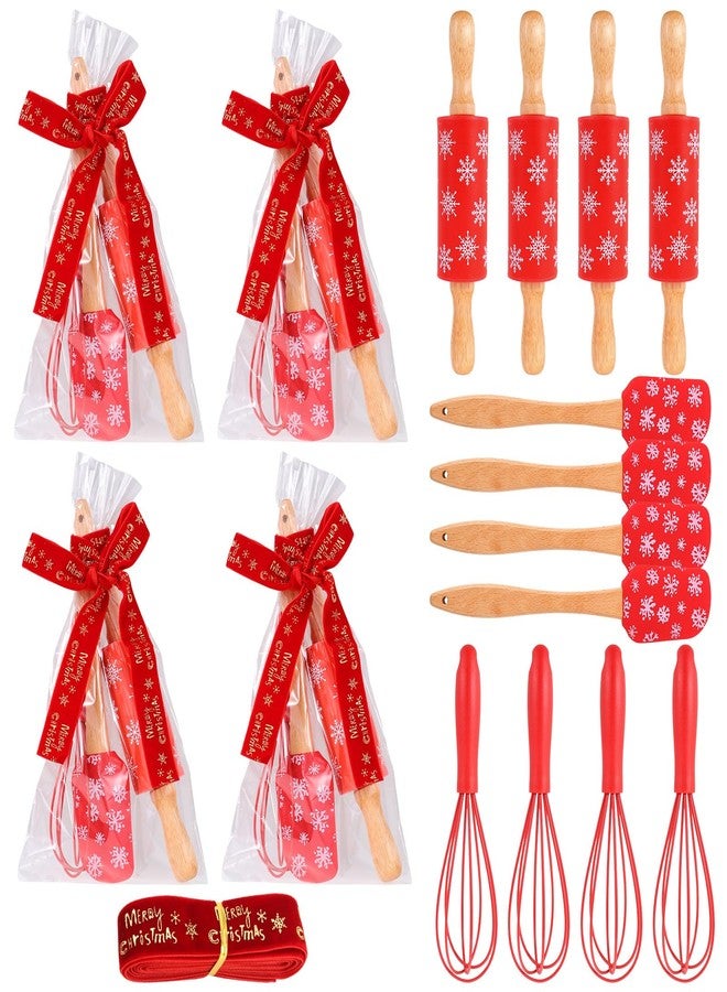 DANHMAO 4sets Christmas Mini Bake Gift Sets Includes Silicone Spatula, Whisk, Rolling Pin, Cellophane Bags and Ribbons, Xmas Baking Tools for Family Cooking Supplies Christmas Stocking Stuffers - Image 1
