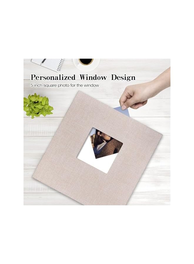 The Bros ألبوم صور كبير ذاتي اللصق بغطاء قماش مع نافذة، 40 صفحة فارغة (20 ورقة) ألبوم قصاصات DIY 28 سم × 27 سم، بيج (120-01) - Image 4