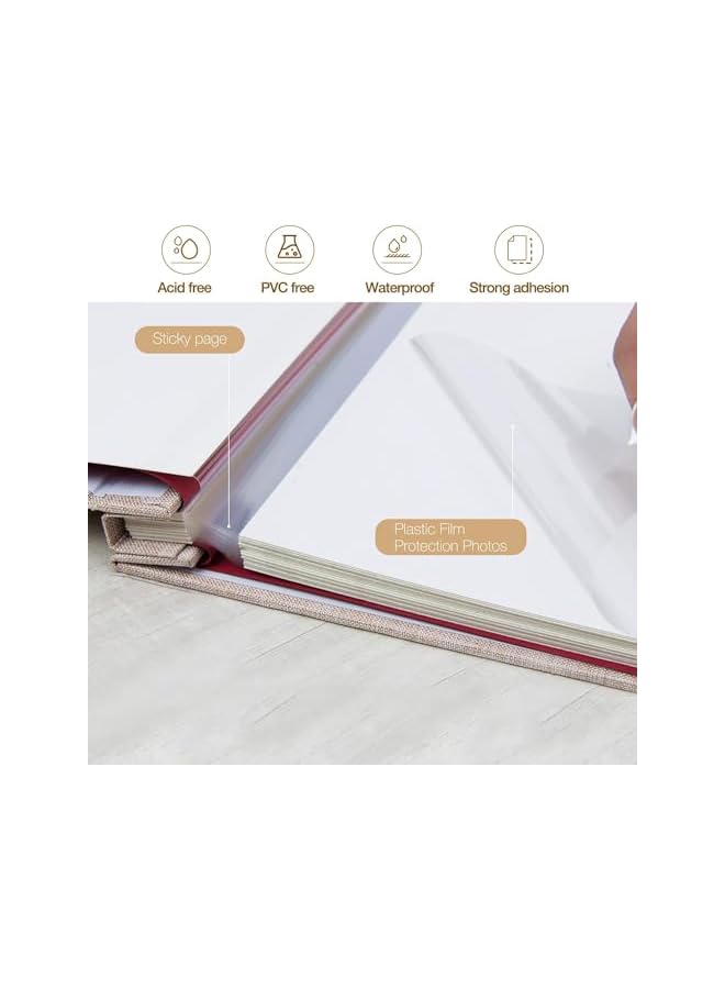 The Bros ألبوم صور كبير ذاتي اللصق بغطاء قماش مع نافذة، 40 صفحة فارغة (20 ورقة) ألبوم قصاصات DIY 28 سم × 27 سم، بيج (120-01) - Image 2