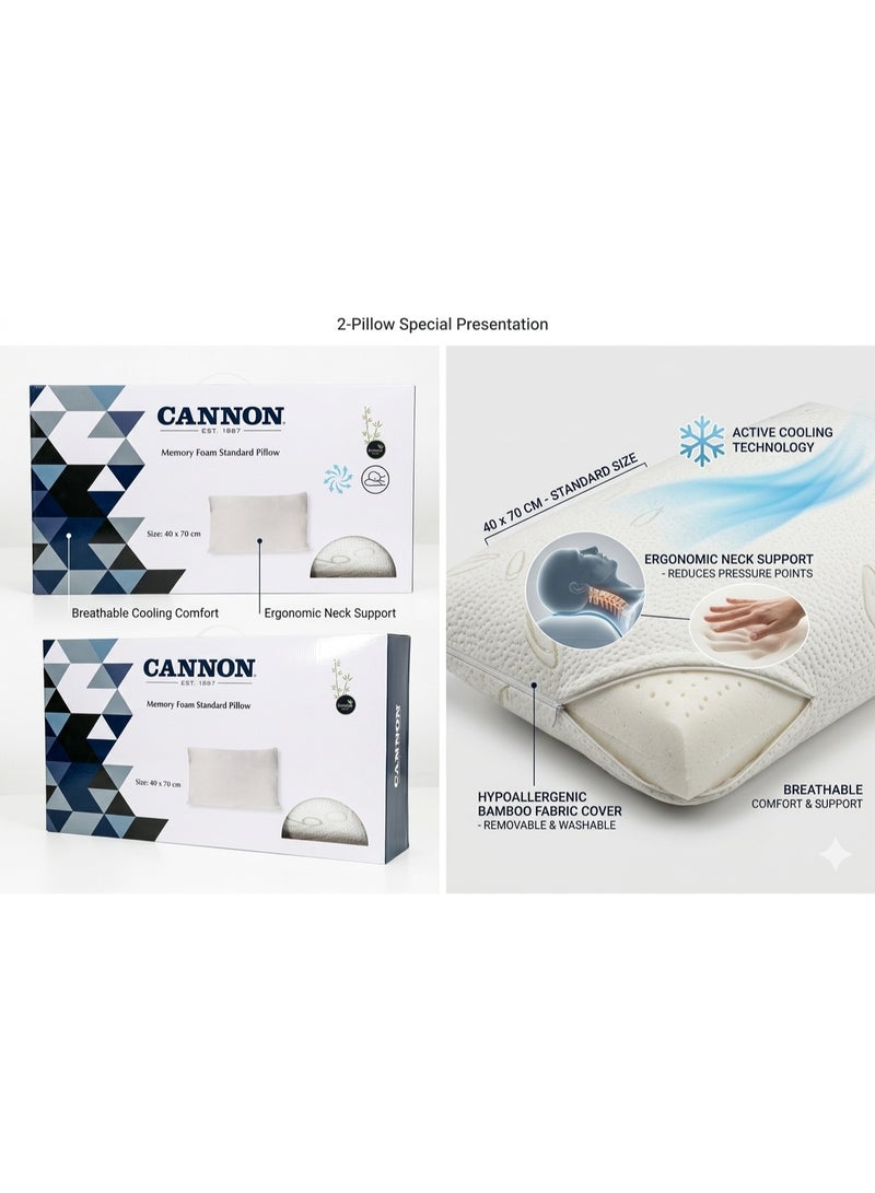CANNON Memory Foam Standard Pillow, 40 x 70 cm, Breathable Cooling Comfort, Pack of 2 - Image 2