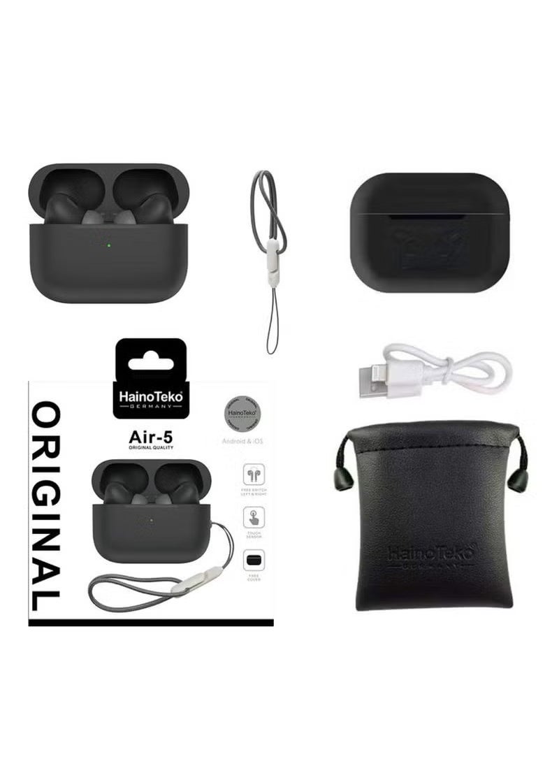 Haino Teko - Air-5 Wireless Bluetooth Earbuds Apple & Android Compatibility Built-in Microphone True Wireless Earbuds in-Ear Bluetooth Headphones Earphones Auto Power On/Off Touch Control Black - Image 1