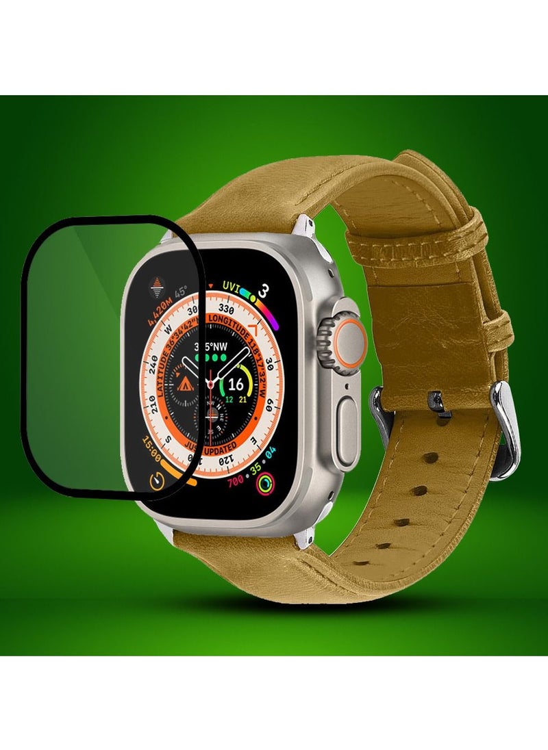 CATANES 2 Packs For Apple Watch Band 49mm Leather Band Buckle Strap Wristband and 3D Screen Protector Brown  - Image 2
