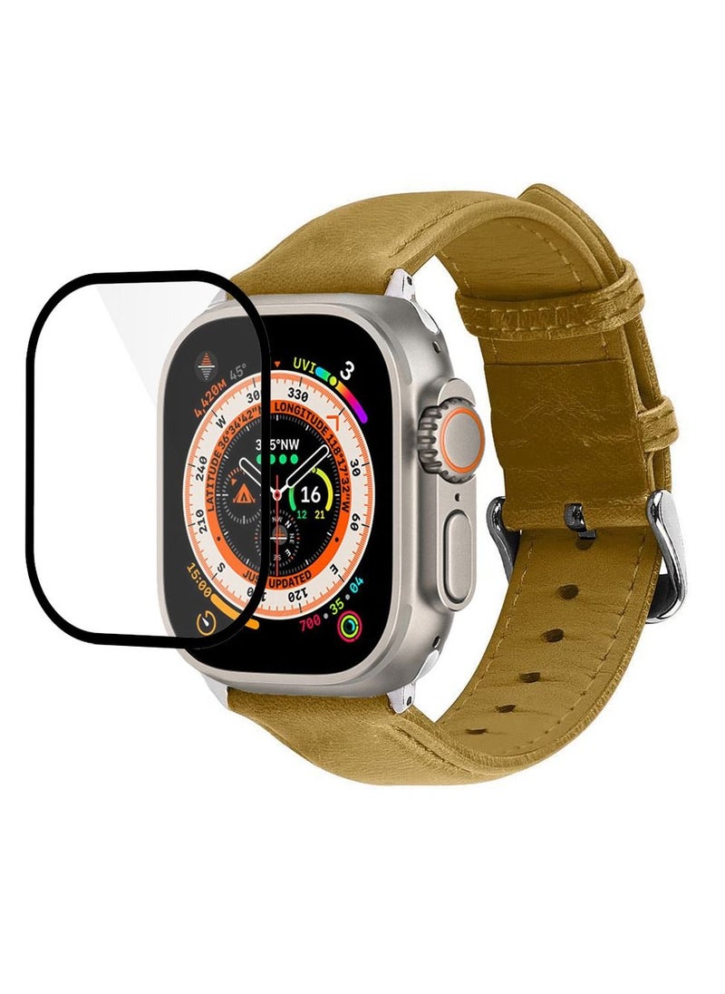 CATANES 2 Packs For Apple Watch Band 49mm Leather Band Buckle Strap Wristband and 3D Screen Protector Brown  - Image 3