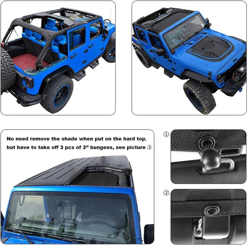 Shadeidea JK Sun Shade Top for Jeep Wrangler JKU (2007-2018) - Green Soft Mesh Roof Cover - Image 3