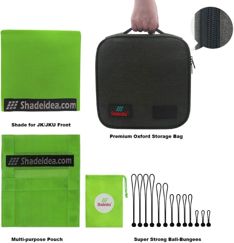 Shadeidea JK Sun Shade Top for Jeep Wrangler JKU (2007-2018) - Green Soft Mesh Roof Cover - Image 5