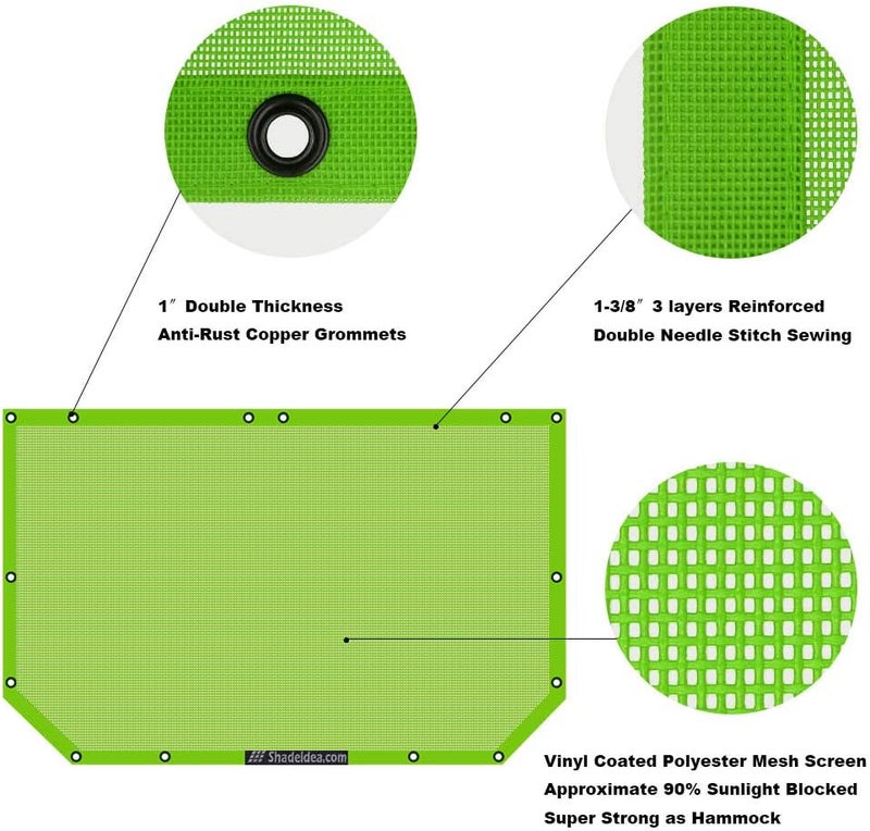 Shadeidea JK Sun Shade Top for Jeep Wrangler JKU (2007-2018) - Green Soft Mesh Roof Cover - Image 4