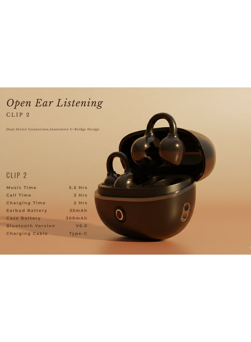 G-Tab CLIP 2 True Wireless Bluetooth Earbuds, Open-Ear TWS Earbuds with Airy C-Bridge Design, Bluetooth 6.0 Bluetooth Earphones, ENC Noise Cancelling Calling, Dual Device Connectivity, 30Hr Standby Battery – Black - Image 4
