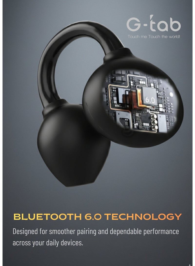 G-Tab CLIP 2 True Wireless Bluetooth Earbuds, Open-Ear TWS Earbuds with Airy C-Bridge Design, Bluetooth 6.0 Bluetooth Earphones, ENC Noise Cancelling Calling, Dual Device Connectivity, 30Hr Standby Battery – Black - Image 3