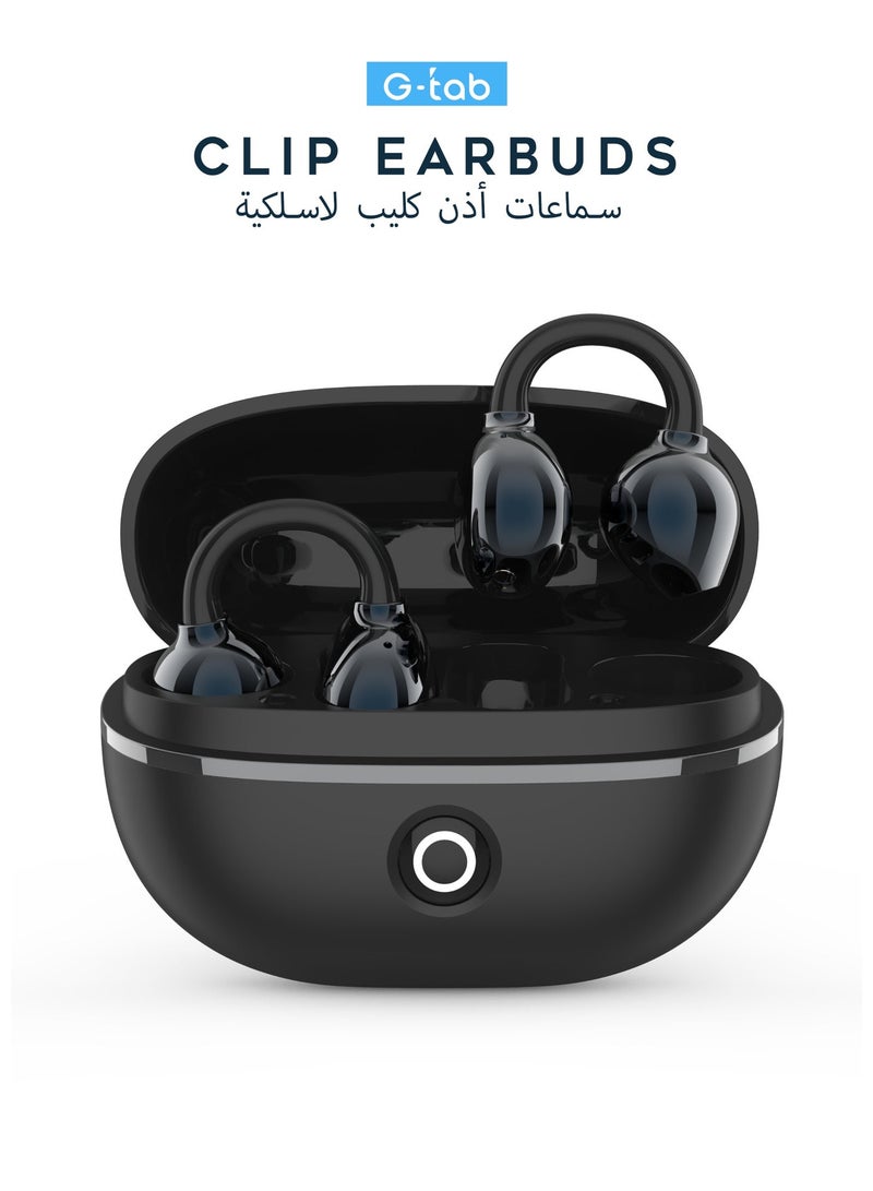 G-Tab CLIP 2 Open Ear Clip Wireless Earbuds Bluetooth 6.0, Lightweight Open Ear Buds with Airy C-Bridge Design, True Wireless Earphones, ENC Noise Cancelling Calls, Dual Device Connectivity, 30Hr Standby Battery, Black - Image 1