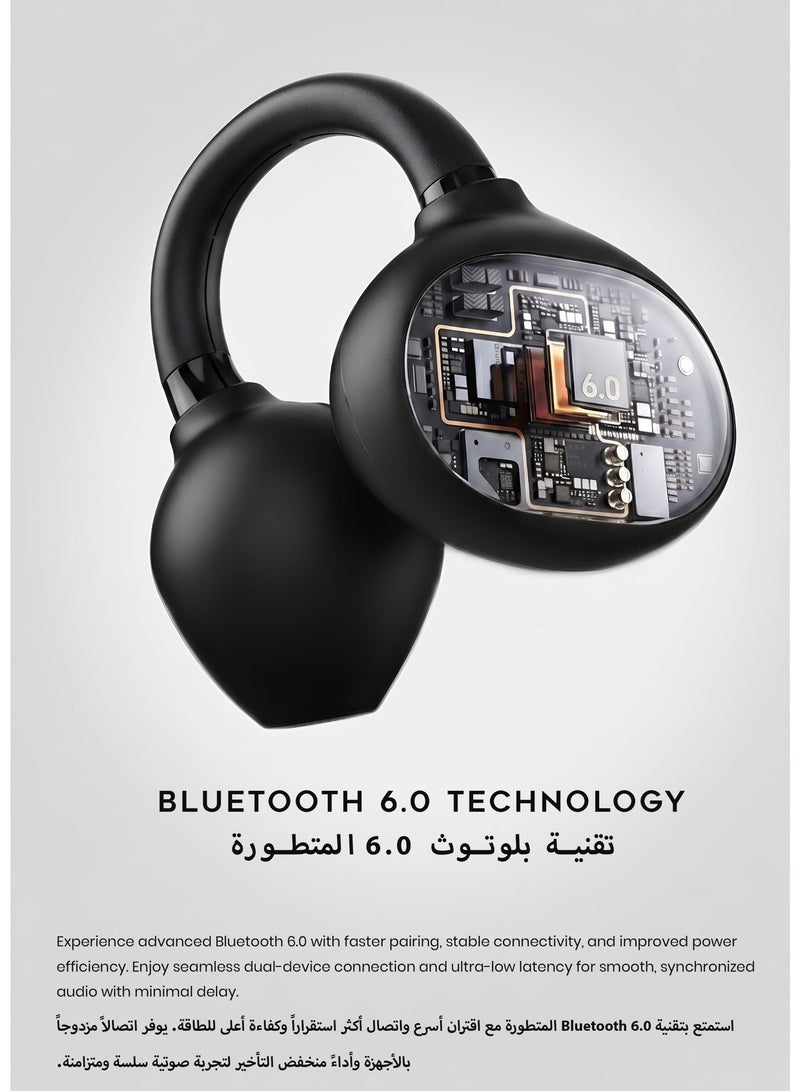 G-Tab CLIP 2 Open Ear Clip Wireless Earbuds Bluetooth 6.0, Lightweight Open Ear Buds with Airy C-Bridge Design, True Wireless Earphones, ENC Noise Cancelling Calls, Dual Device Connectivity, 30Hr Standby Battery, Black - Image 2