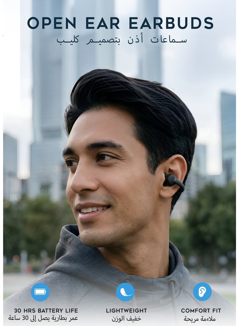 G-Tab CLIP 2 Open Ear Clip Wireless Earbuds Bluetooth 6.0, Lightweight Open Ear Buds with Airy C-Bridge Design, True Wireless Earphones, ENC Noise Cancelling Calls, Dual Device Connectivity, 30Hr Standby Battery, Black - Image 3