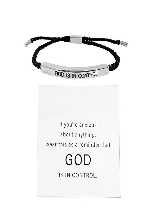 DATOA God Is In Control Bracelet for Women Stainless Steel Engraving Letter Inspirational Bracelet Adjustable Braided Jewelry Christmas Faith Gifts-Black&Silver