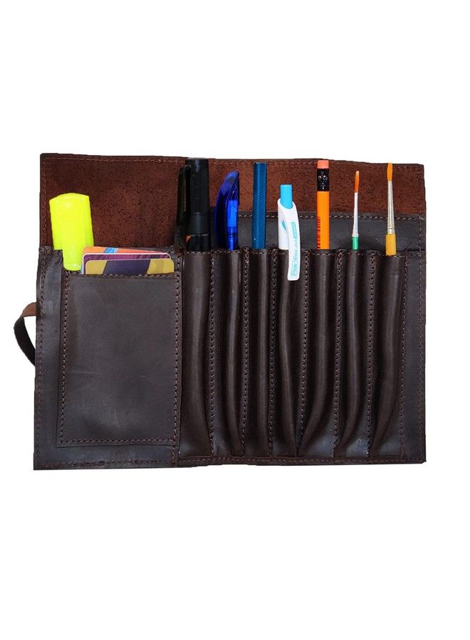 jaald Genuine Leather Pencil Roll Brush Case Pen Holder Organizer Brushes Ruler Stationary Pouch Gift For Artist Painter & Writer String Closure Vintage  - Image 1