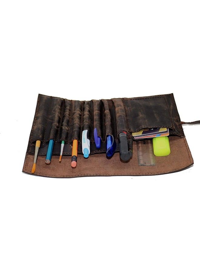 jaald Genuine Leather Pencil Roll Brush Case Pen Holder Organizer Brushes Ruler Stationary Pouch Gift For Artist Painter & Writer String Closure Vintage  - Image 3